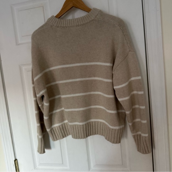 Quince 100% Organic cotton Beige white Striped crew Women's Sweater tan M - Picture 8 of 8
